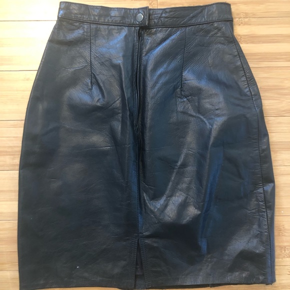 Vintage Via Mix Genuine Leather Black Skirt Size 9 - Picture 6 of 14